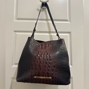 Brahmin Black and Brown Croc-Embossed Hobo Bag